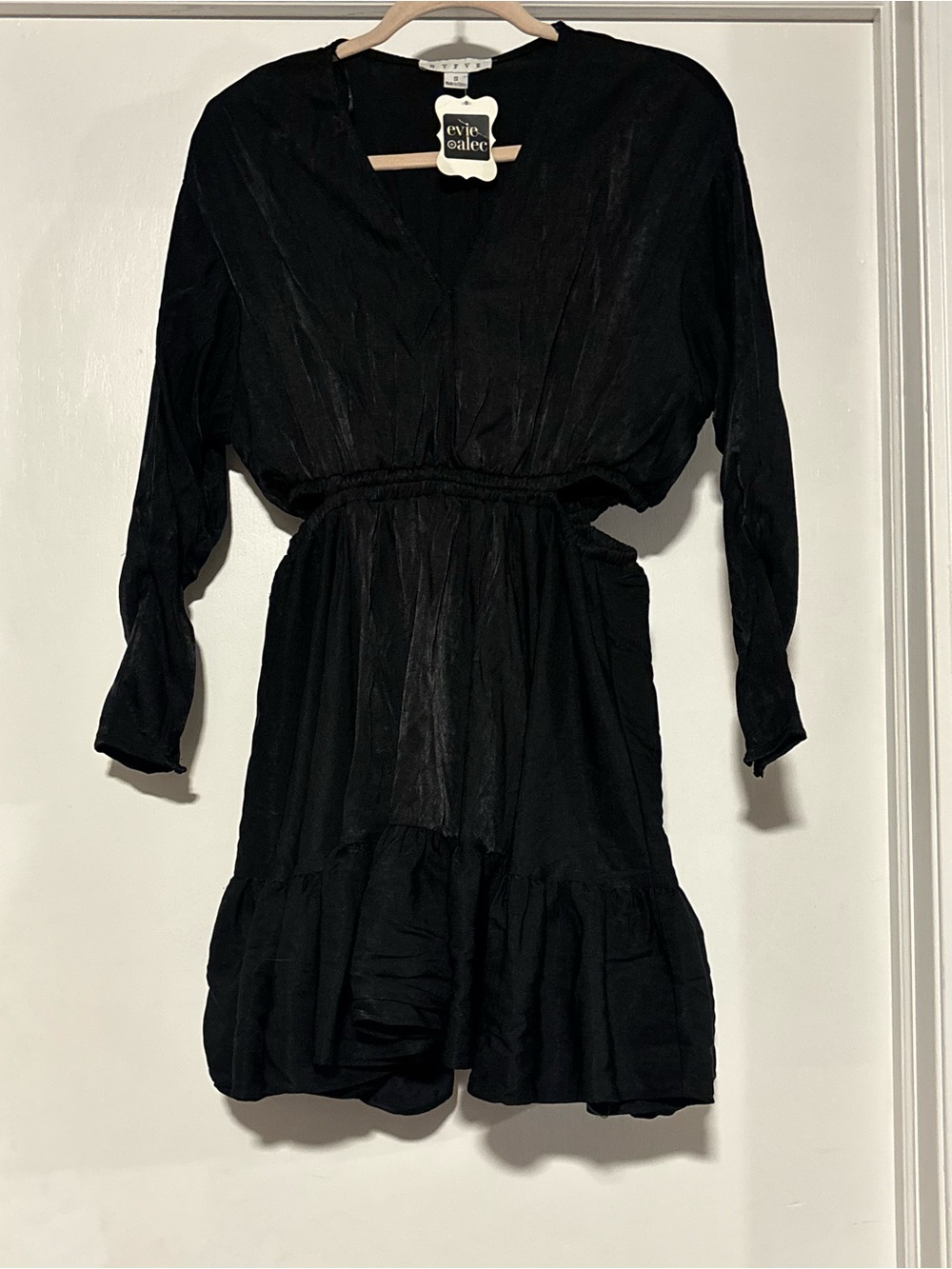 HYFVE Black Long-Sleeve V-Neck Mini Dress